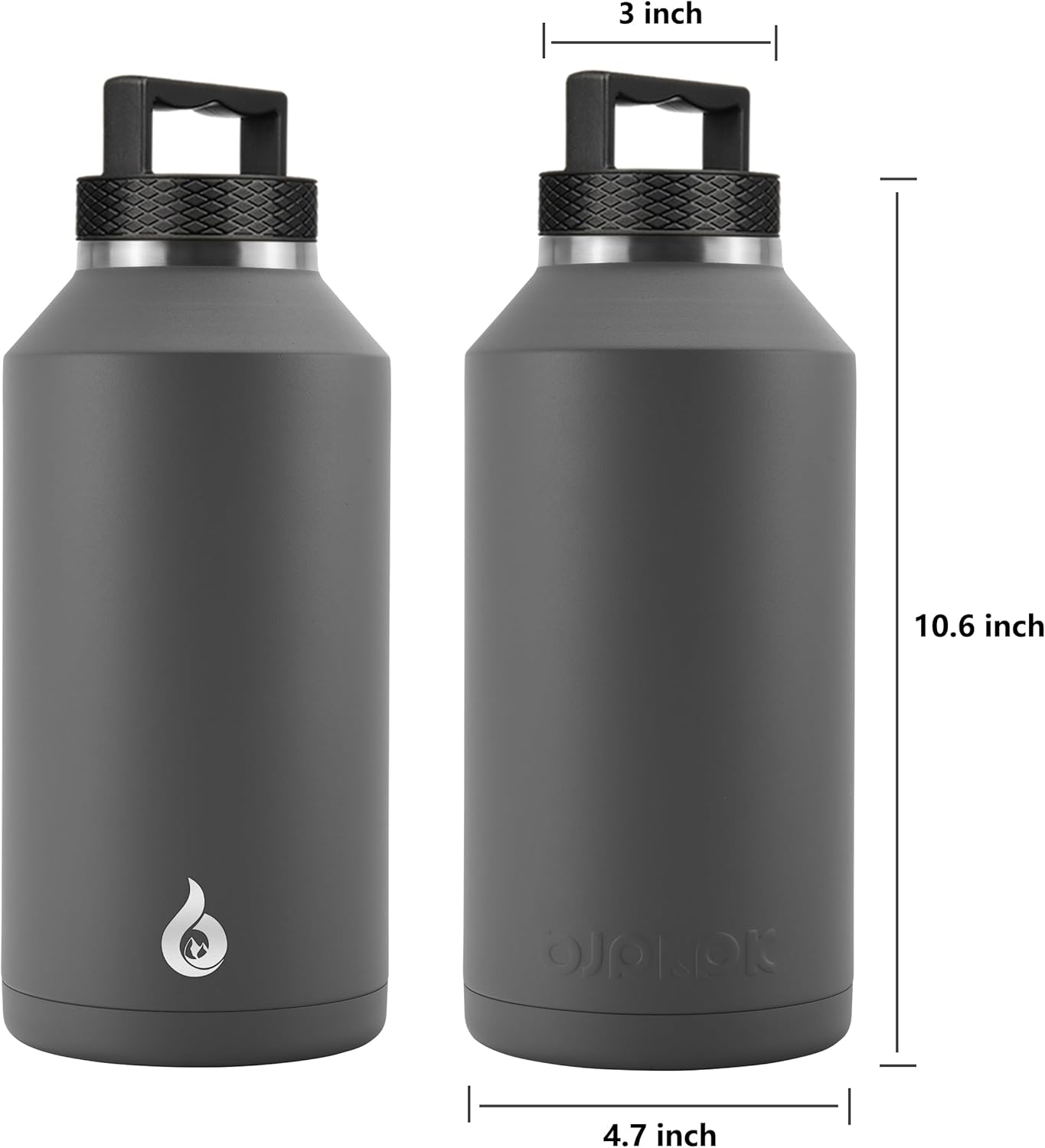 BJPKPK Half Gallon Water Bottle Insulated, Dishwasher Safe 64 oz Water Bottle with Handle, Leakproof BPA Free Water Jug, Large Stainless Steel Thermos for Sports, Grey