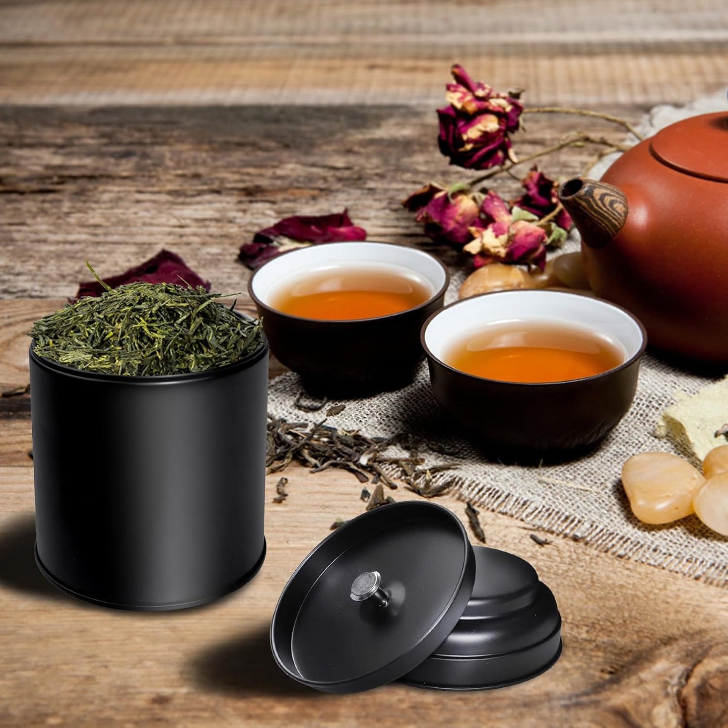 15 Pieces Tea Canisters 8 oz Round Tin Can Containers with Sealed Double Lids for Loose Leaf Tea,Coffee, Sugar, Candy, Spices Storage(Black)