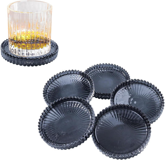 Glass Coaster 6 Pack Round Cup Coasters for Drinks,Crystal Coffee Coaster,Stylish Drink Coasters for Kitchen Bar Dining Room Living Room Office Decor and Jewelry Storage,Gray