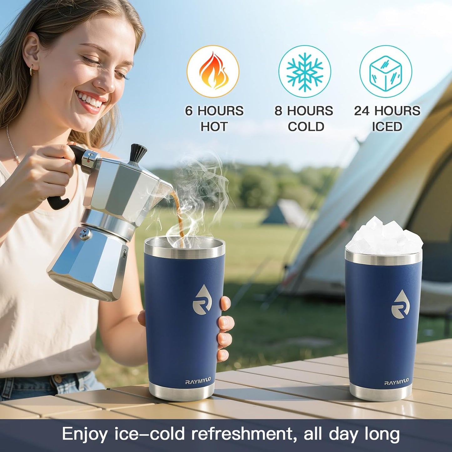 20 oz Coffee Tumbler - Insulated Stainless Steel Travel Mug for Hot/Cold, Spill Proof with BPA-Free Detachable Lid, Coffee Cup Fits Most Car holder, Includes Chic Stickers, Navy Blue