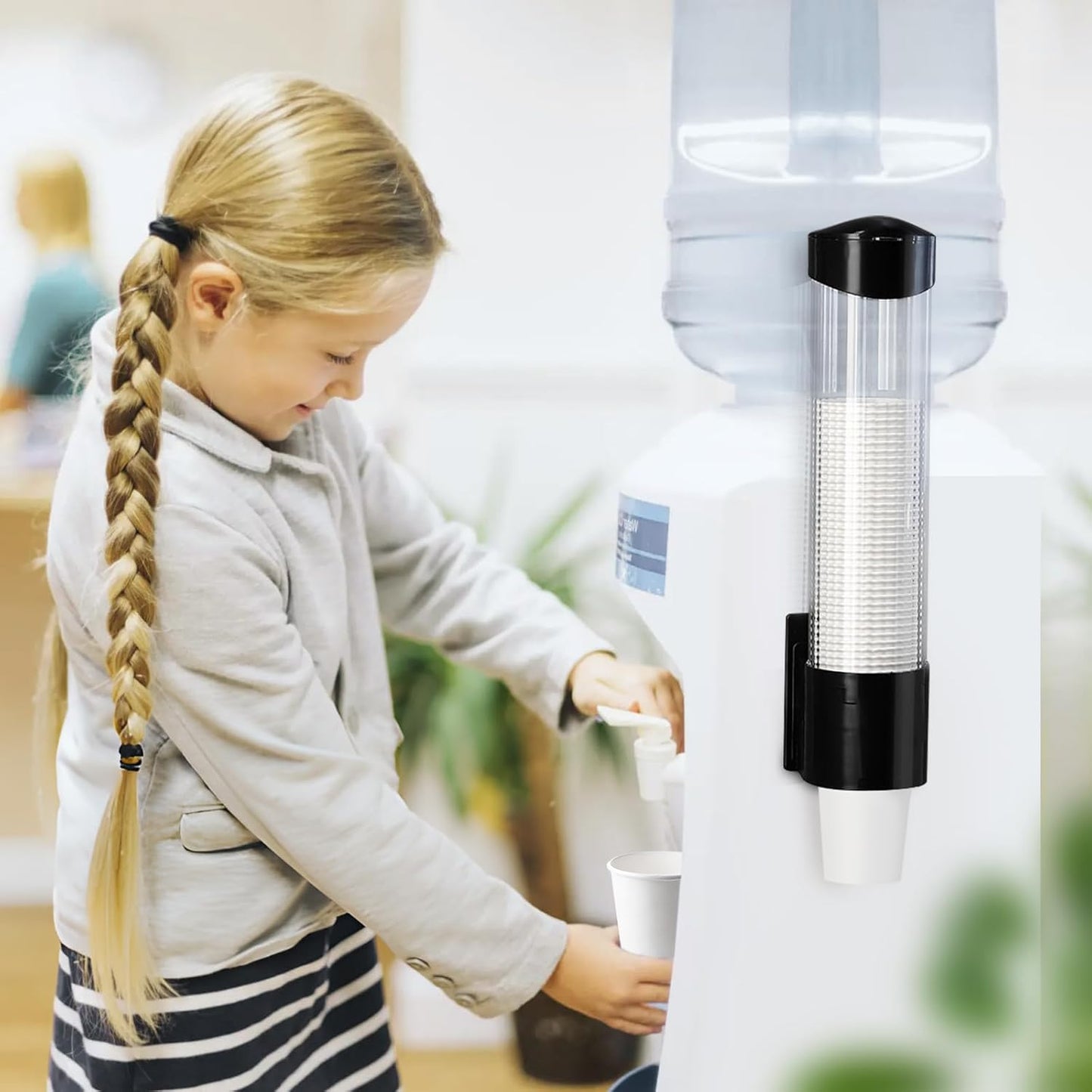 Cup Dispenser Water Dispenser Cup Holder Pull Type Paper Automatic Remover 7oz - 12oz Cone or Flat Bottom Cups for Home Office Hospital (Black, Large)