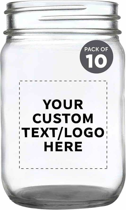 DISCOUNT PROMOS Custom Decorating Mason Jars 12 oz. Set of 10, Personalized Bulk Pack - Glass Jars for Overnight Oats, Candies, Fruits, Pickles, Spices, Beverages - Black