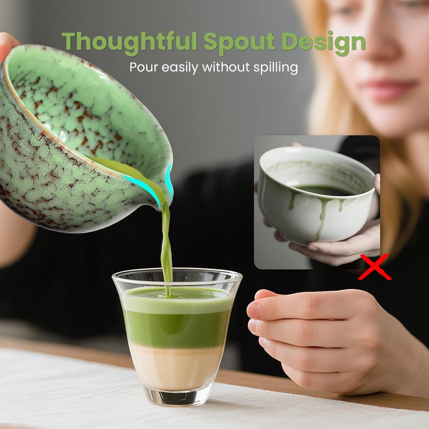 Matcha Whisk Set, Ceramic Matcha Set Includes Matcha Bowl, Whisk & Holder, Scoop, Sifter, Spoon, Scoop Rest, Tea Mat, Hand Book - 9 Pcs Kit for Matcha Lovers (Green)