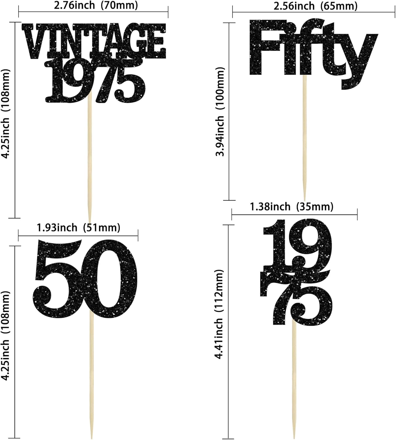 Gyufise 24Pcs Vintage 1975 Cupcake Toppers Cheers to 50 Fabulous Fifty Cupcake Picks 50th Birthday Wedding Anniversary Party Cake Decorations Supplies Black