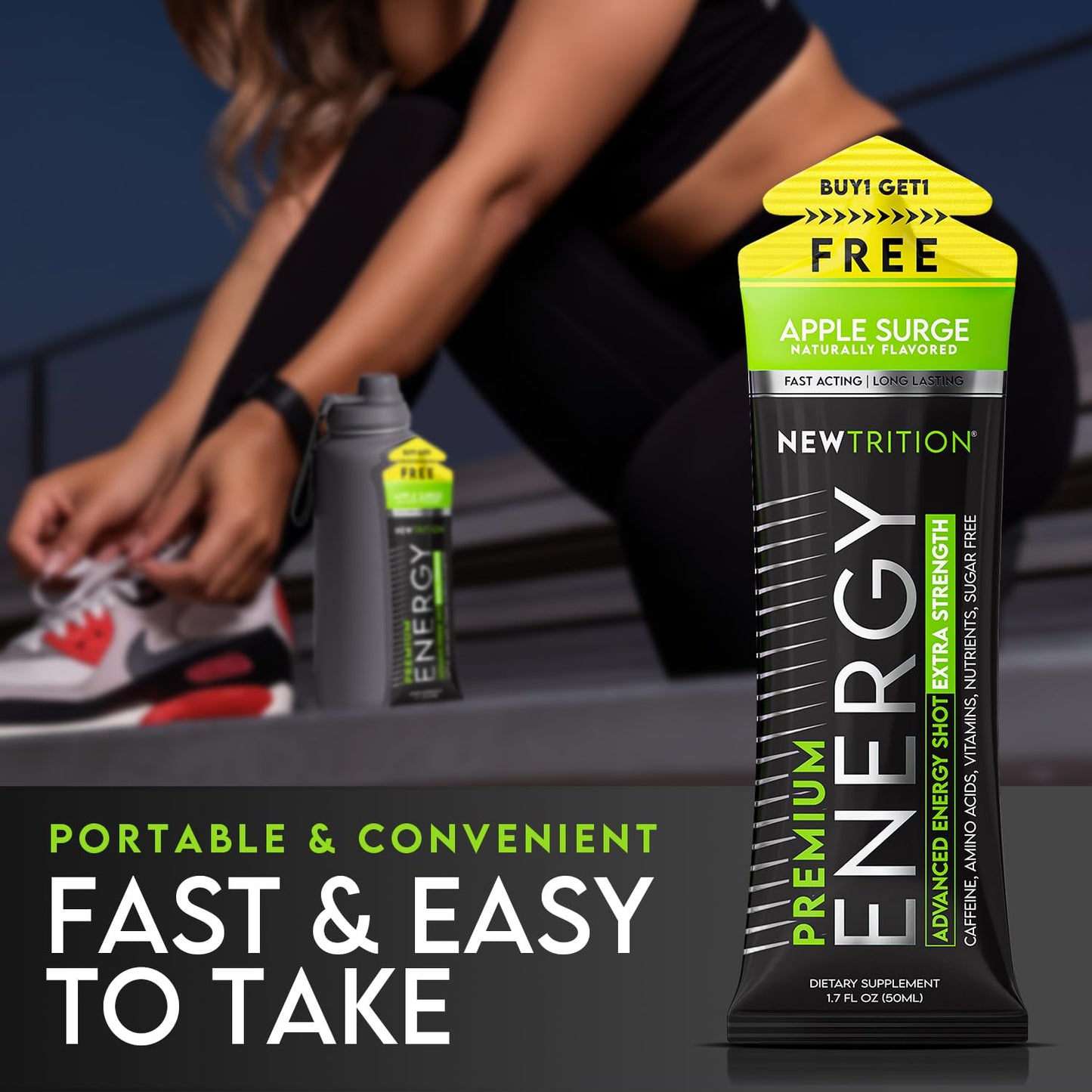 NewTrition® Extra Strength Energy Shots, 250mg Caffeine Energy Shots with Vitamin B & Amino Acids, Sugar-Free Vitamin Energy Shot, 1.7 fl oz (Pack of 24, Apple Surge)