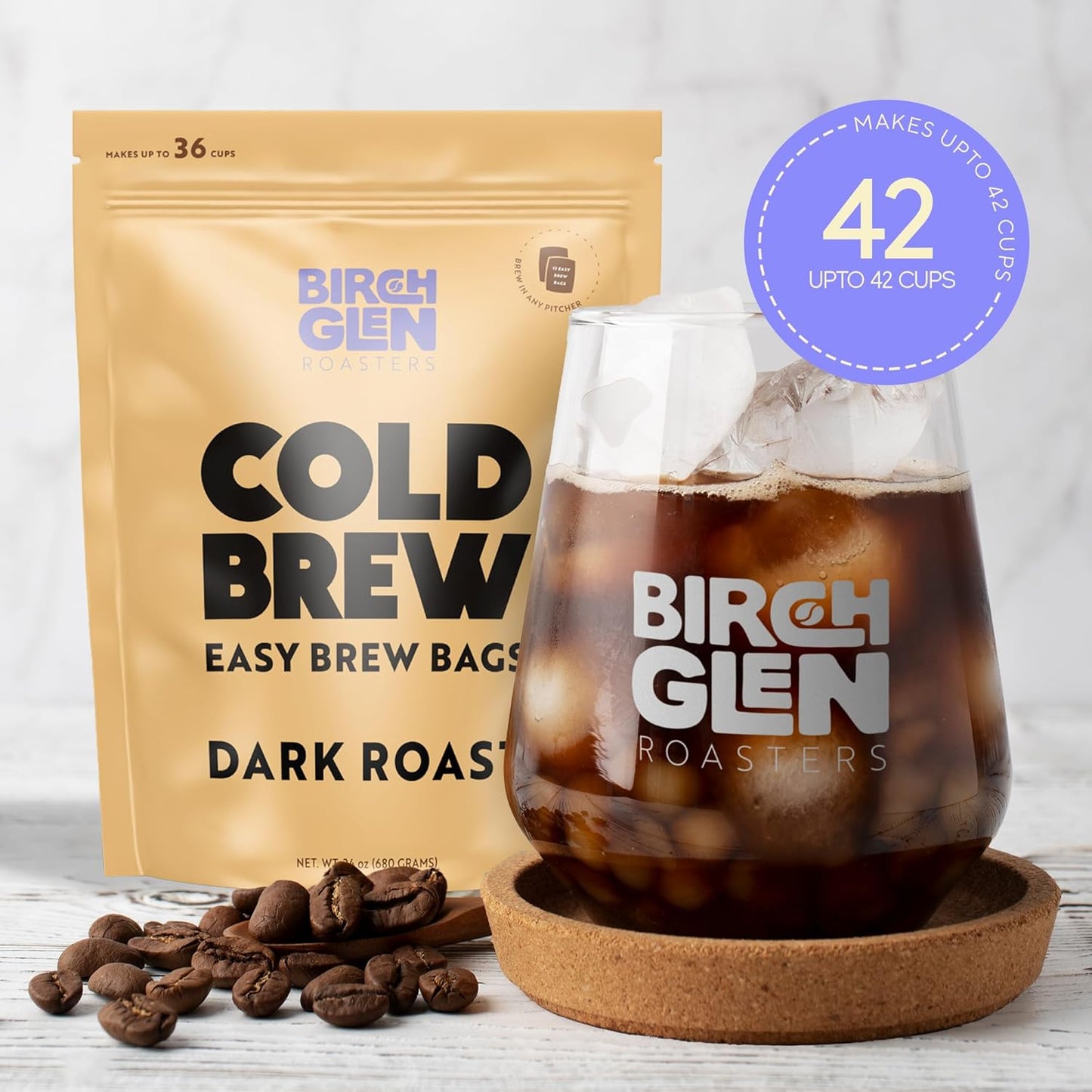 Birch Glen Roasters Cold Brew Coffee Bags - 12 Pack of Coarse Ground Coffee Filter Pitcher Packs for Easy Brewing - 100% Arabica - Yields 6 Pitchers - Hazelnut Flavor