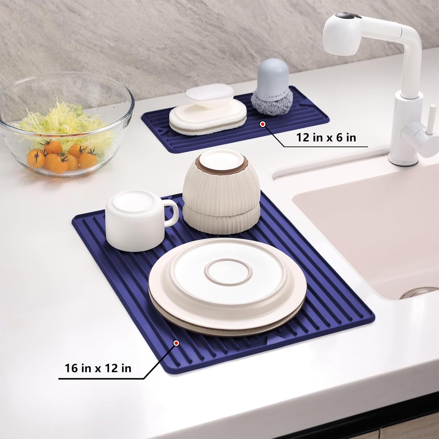 Dish Drying Mat, Flexible Silicone Drying Mat for Kitchen Counter, Heat Resistant Silicone Trivet for Countertop Protector, Super Thick Non-Slip Dish Drying Pad for Under Rack, 12” x 16”