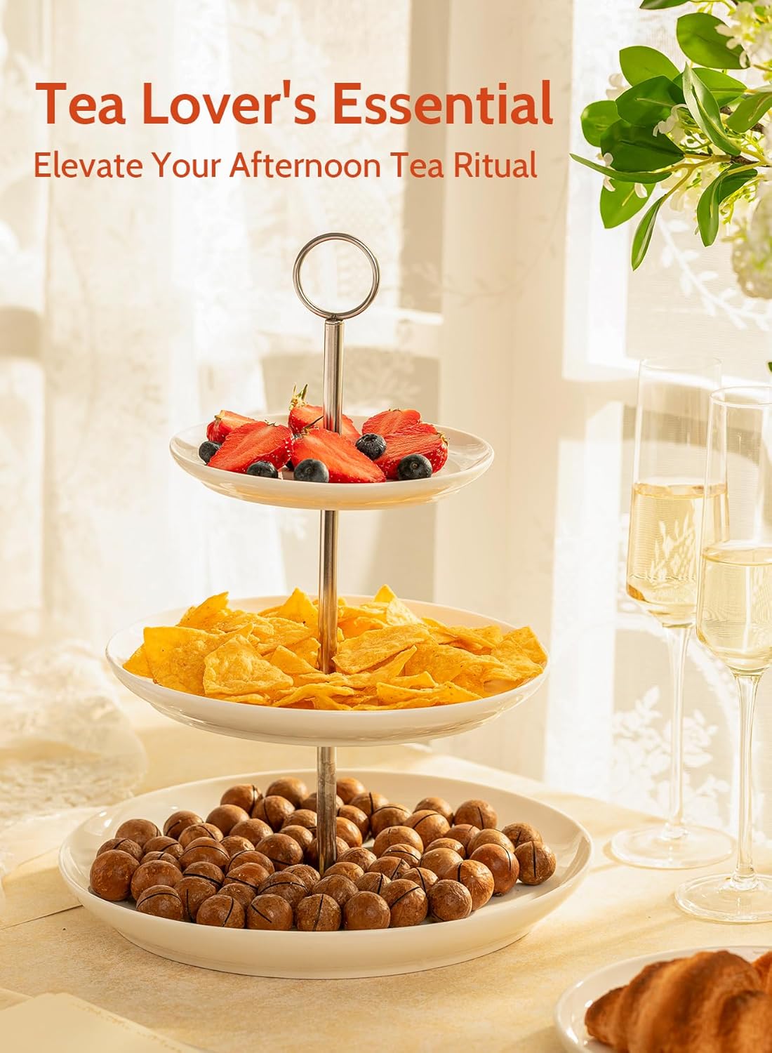 Sweese 3 Tier Cupcake Stand- White Porcelain Cake Stand- Dessert Stand, Tiered Serving Trays for Parties