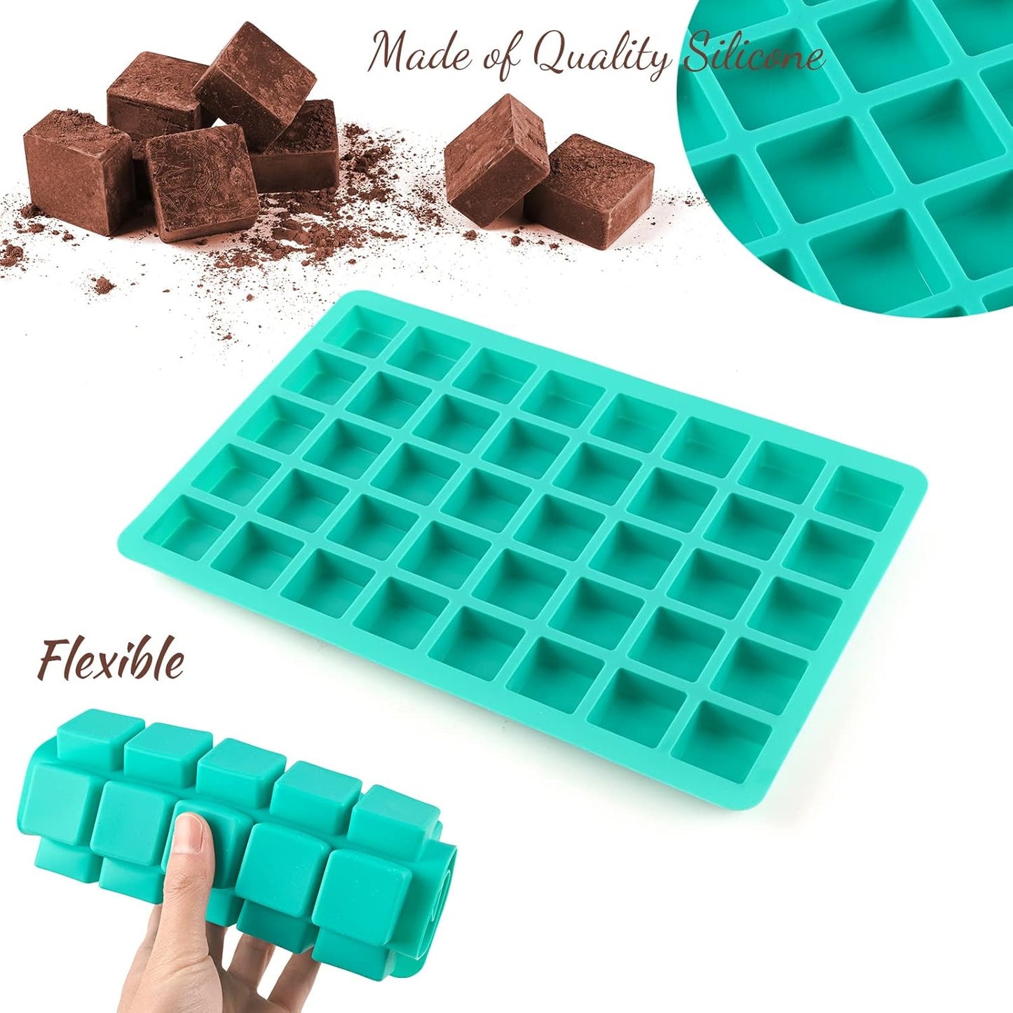 Sakolla 2 Pack Caramel Candy Molds, 40 Cavities Square Cube Silicone Molds for Chocolate, Candy, Ice Cubes, Gummy, Ganache, Jelly, Truffles