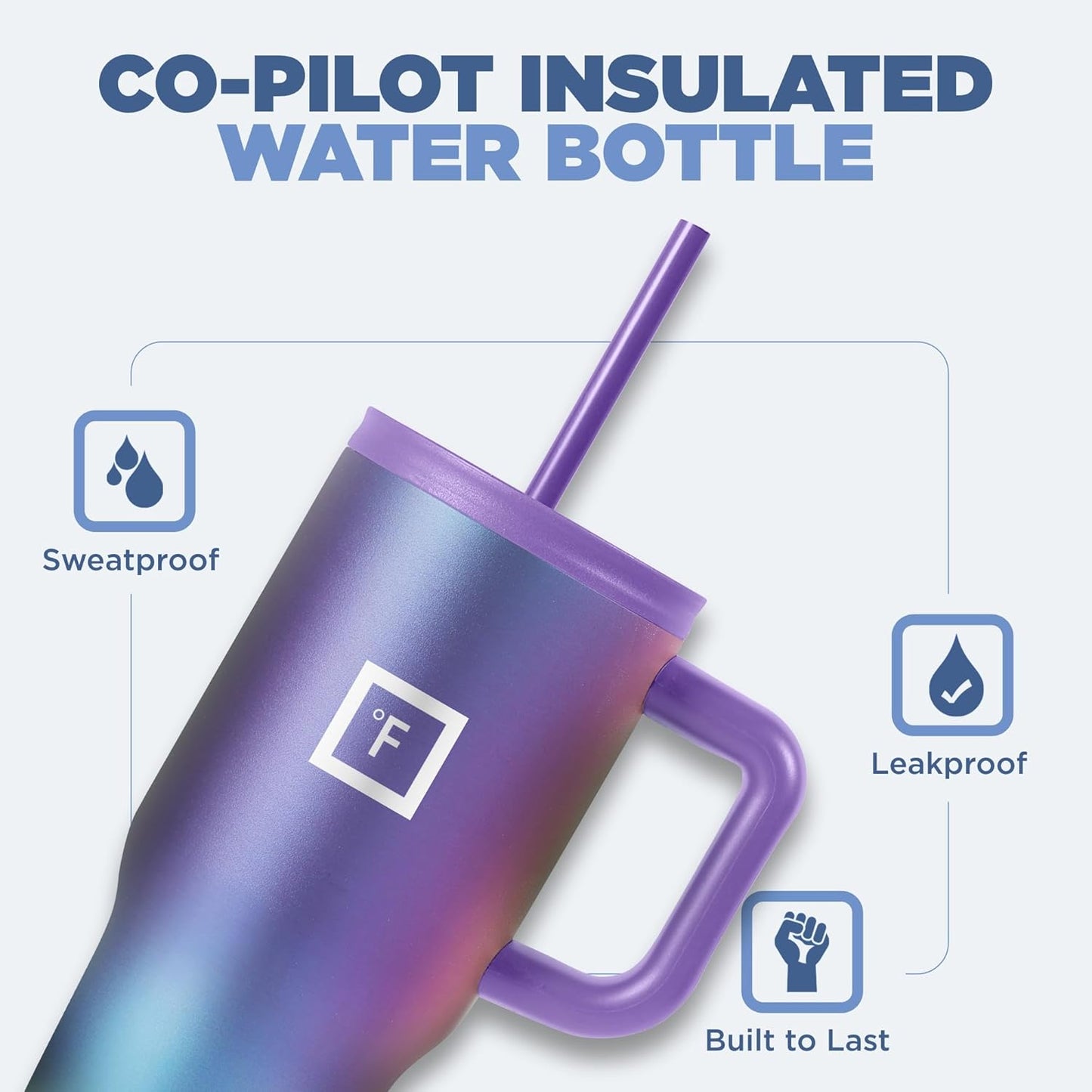 IRON °FLASK Co-Pilot Insulated Mug w/Straw & Flip Cap Lids - Cup Holder Bottle for Hot, Cold Drink - Leak-Proof- Water, Coffee Portable Travel Tumbler - Cashmere Cream, 16 Oz