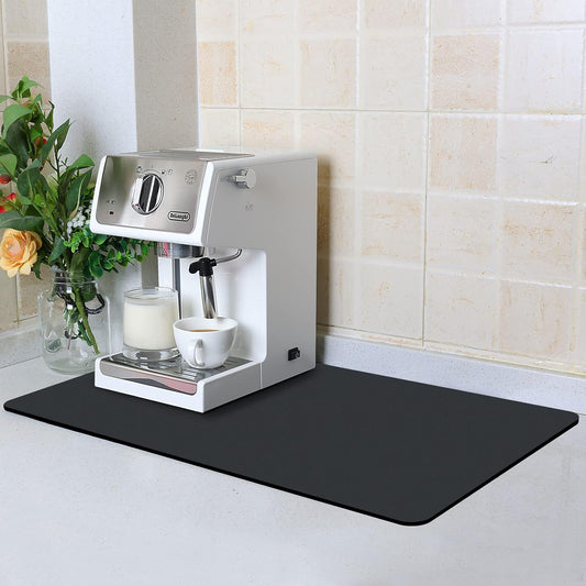 ZLR Coffee Mat - 16" x 24" Extra Large Kitchen Hide Stain Absorbent Dish Drying Mat for Countertop - Easy to Clean Coffee Bar Mat for Espresso Machine and Spill Protection - Black