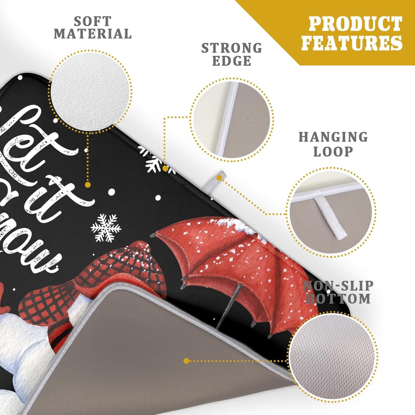 Black Snowman Dish Drying Mats for Kitchen Counter, Winter Snowflake Dish Mat Absorbent Reversible Microfiber Dish Drying Pad Christmas Kitchen Drying Mat Dish Drainer Rack Mats for Bar 18”x24”