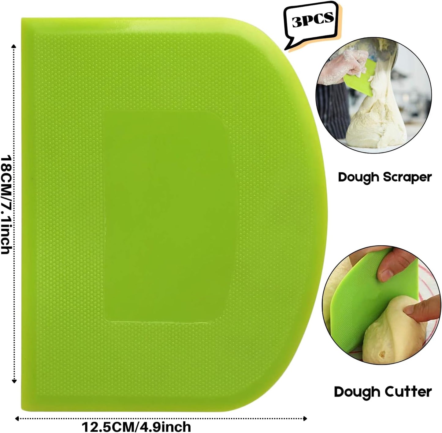 SURDOCA Dough Scraper Bench Scraper - 3P 7.1x4.9" Plastic Flexible Bowl Scraper, Sharp Edge & Angles Cake Scraper. Non-Slip Bakeware Decorating Tools Sculpting & Modeling Tools - Pink+Blue+Green