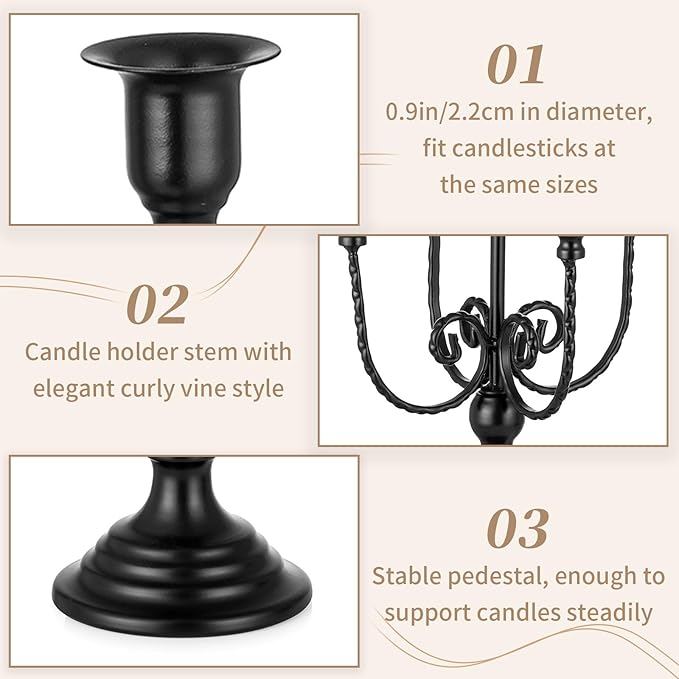Sziqiqi Black Candelabra Candle Holder - Candle Holders for Candlesticks Set of 2 Metal Candelabrum Stand for Wedding Christmas Table Centerpieces Decor