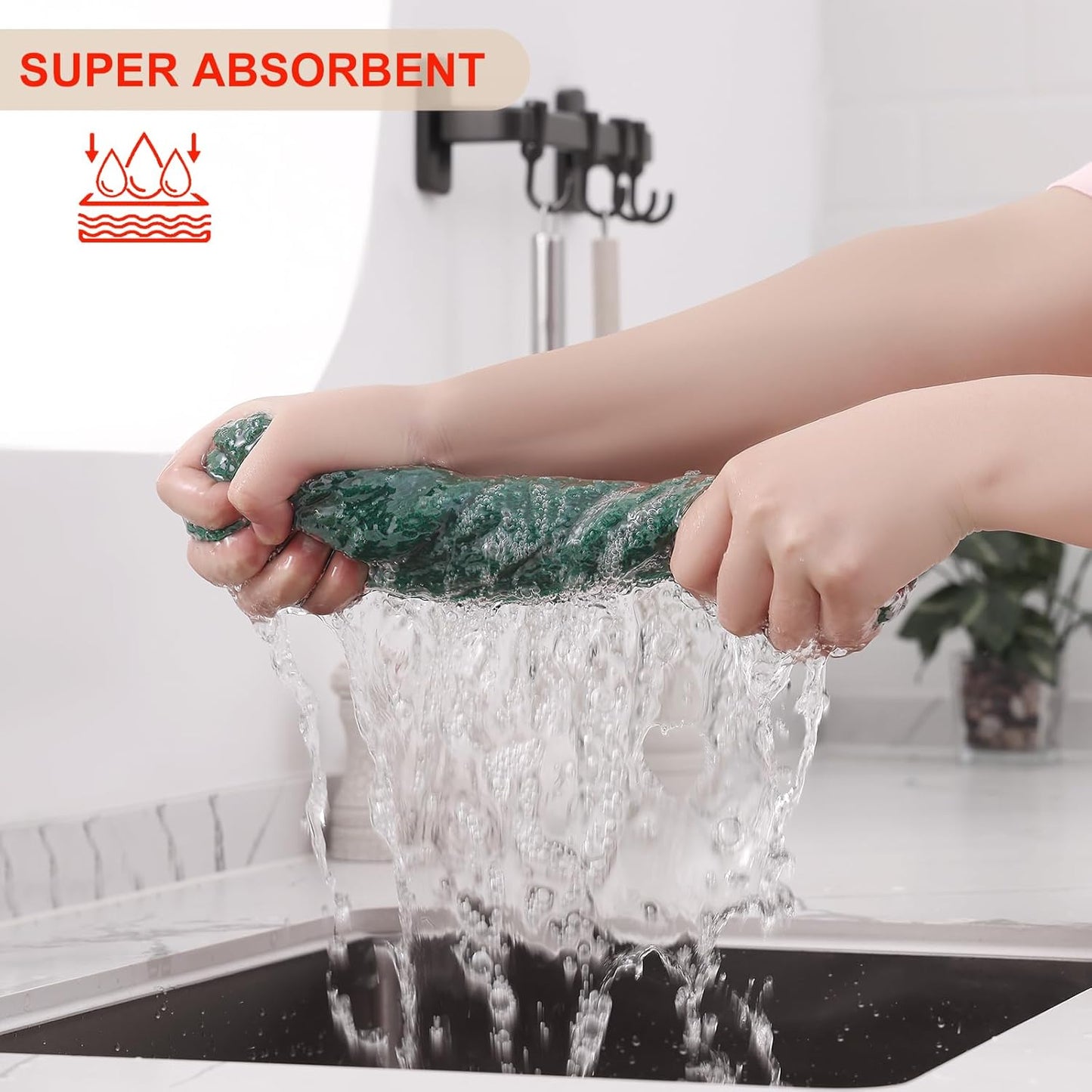 Kitinjoy 100% Cotton Waffle Weave Kitchen Towels, 6-Pack Super Soft and Absorbent Dish Towels for Drying Dishes, Kitchen Hand Towels, 13 in x 28 in, Dark Green