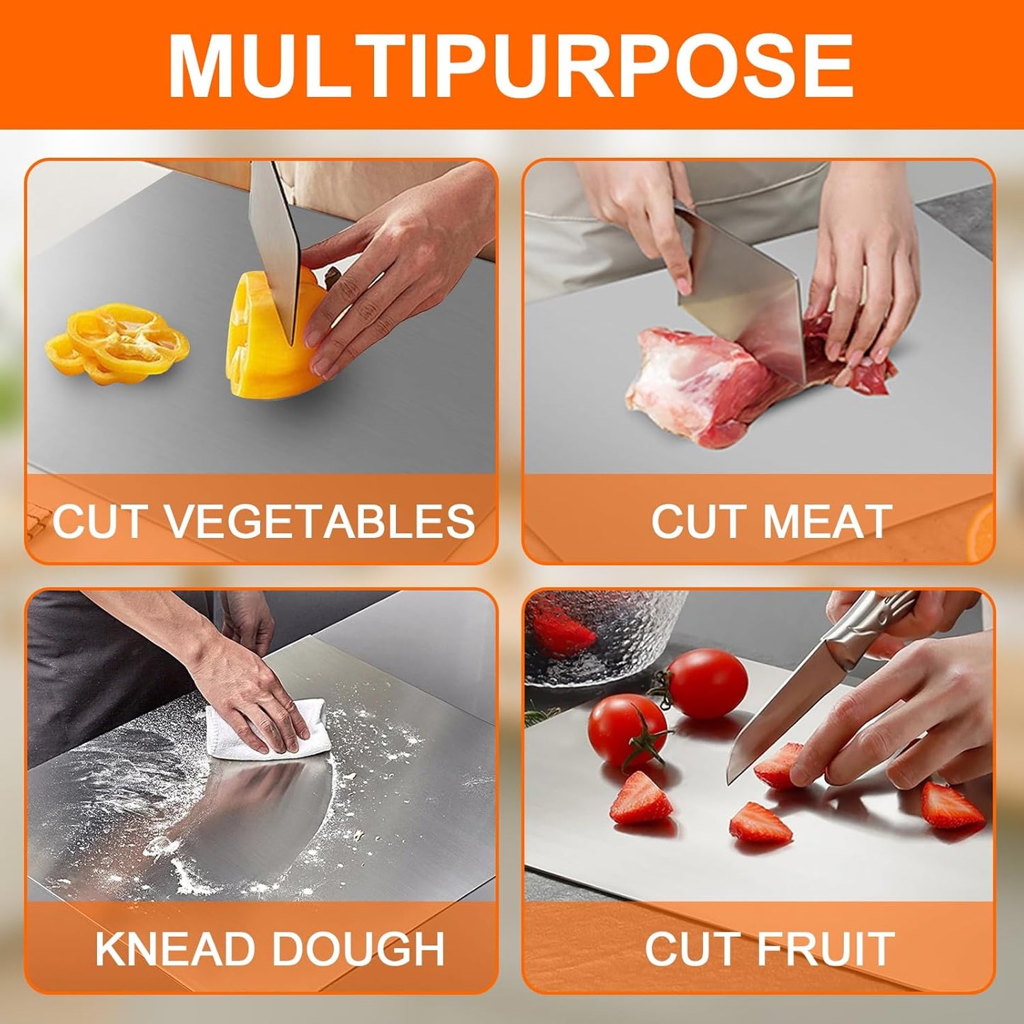 304 Stainless Steel Cutting Board with 2 Pack Non-Slip Mats, Yoposeo Heavy Duty Baking Cutting Chopping Boards for Kitchen, Meat, Fruits, Vegetables, Bread and Baking (15.7" X 11.8"/ 40 X 30cm)