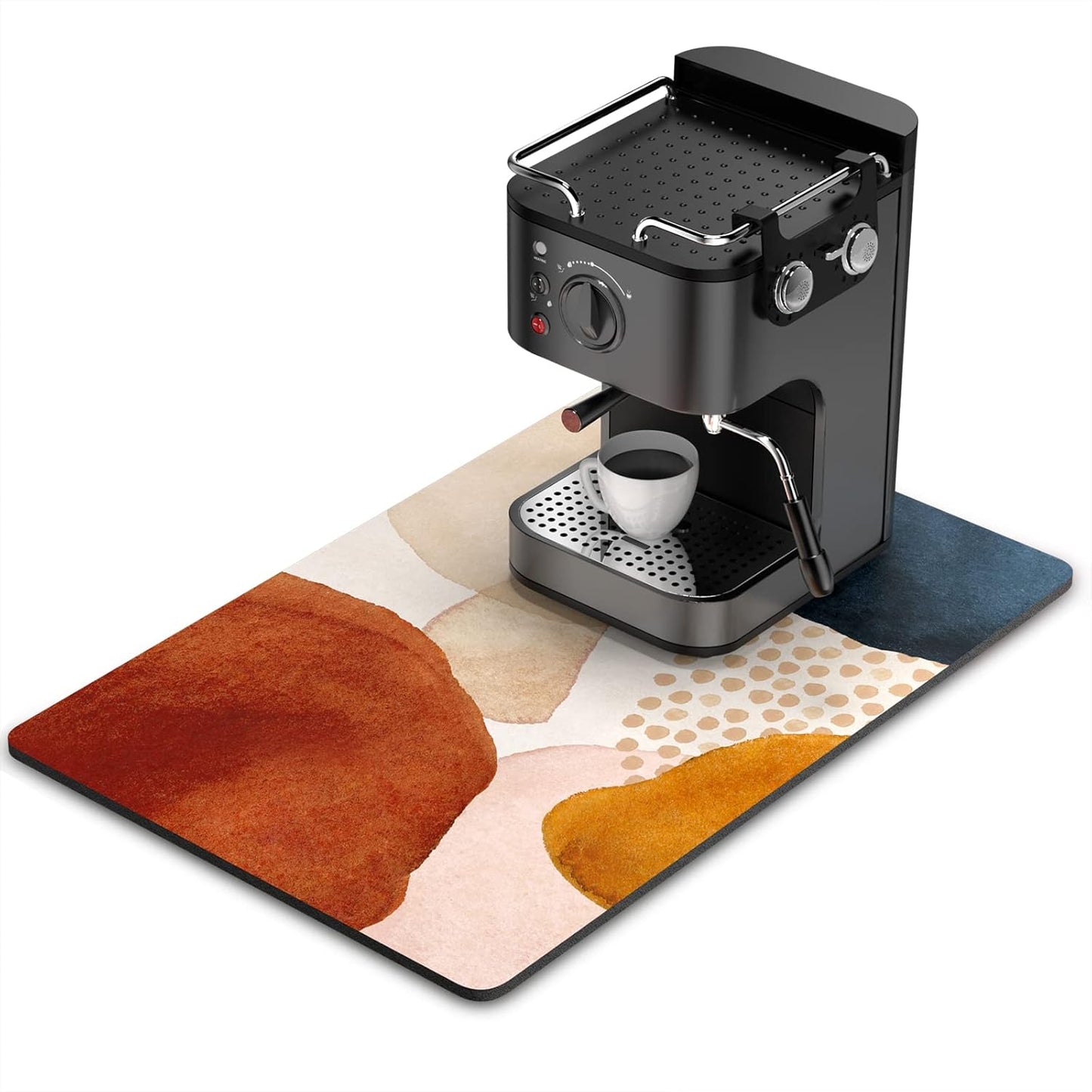 Rnivvi Coffee Mat, 16" x 24" Cute Boho Theme Coffee Bar Mats for Espresso Machine Station Accessories and Organizer, Hide Stain Rubber Backed Absorbent Dish Drying Pad for Kitchen Counter, Stones