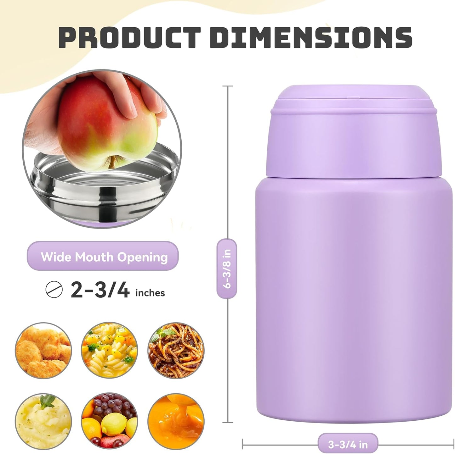 Soup Thermo for Hot Food Kids 16oz Insulated Food Jar Leakproof Thermo Lunch Container for Kids Wide-Mouth Stainless Steel Lunch Box for School with Handle Folding Spoon(3+)