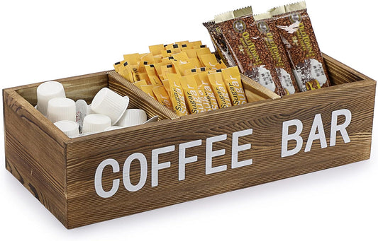 ELLDOO Coffee Pod Holder Storage, Coffee Bar Wooden Storage Box with Removable Grids, Coffee Station Organizer for K Cup, Rustic Coffee Accessories for Counter Home Decor, Vintage Wood
