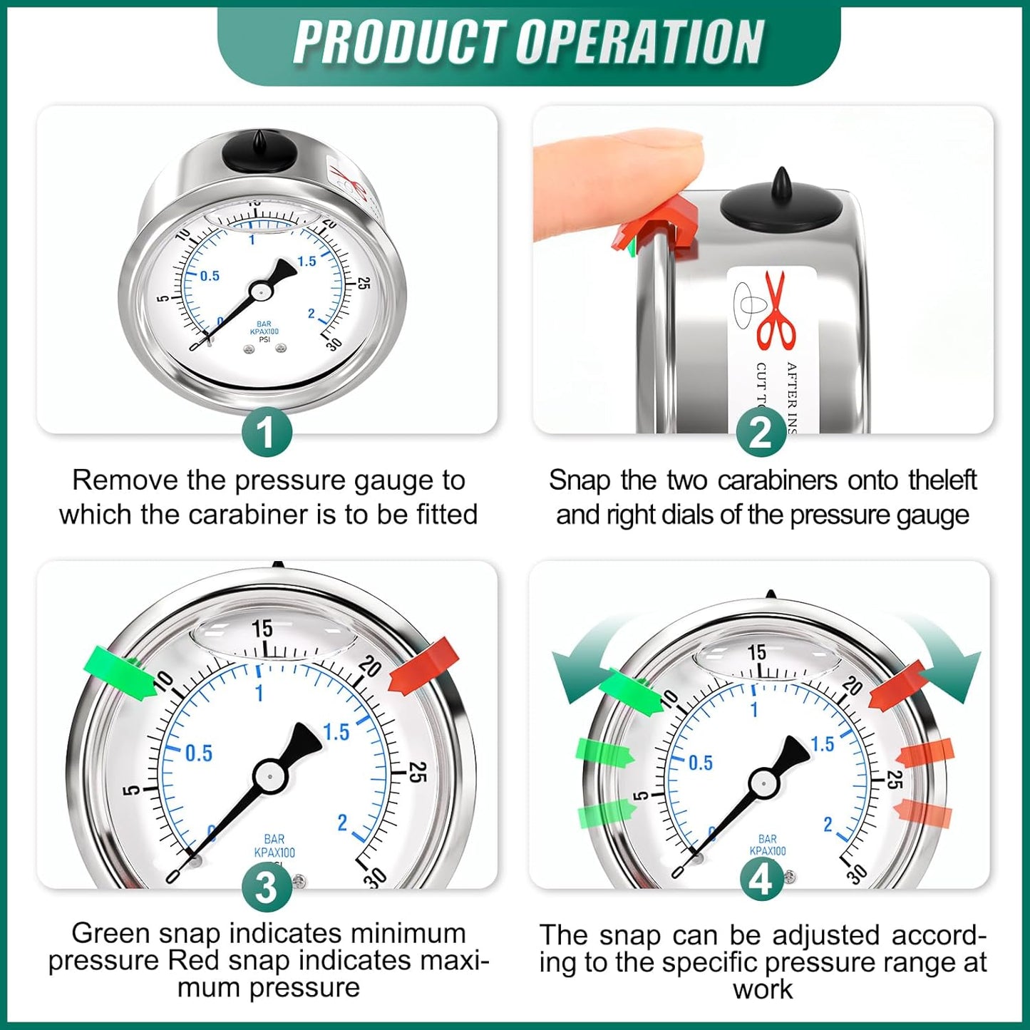 0-30psi Stainless Steel Glycerin Liquid Filled Pressure Gauge 1/4" NPT 2.5" Face Dial Center Back Mount, for Water, Oil and Air Pressure Testing (with Range Mark Pointer)