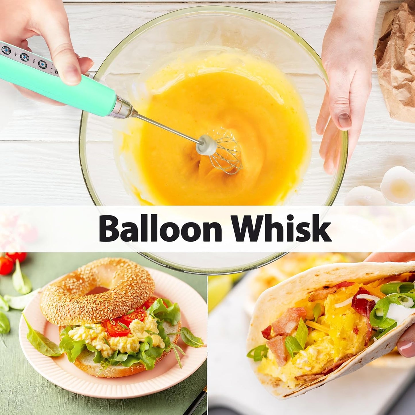 Milk Frother with Stand Rechargeable- Handheld Coffee Frother with 3 Stainless Whisks 3 Speed Adjustable, Electric Whisk Drink Mixer, Foam Maker Blender for Matcha Latte Cappuccino Chocolate