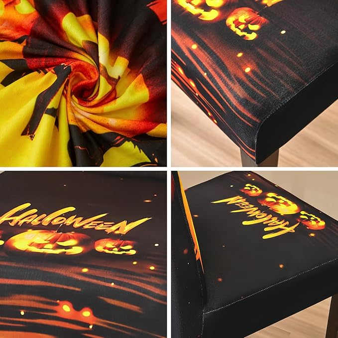 JQinHome Orange Halloween Chair Slipcover, Pumpkin Chair Covers Set of 6, High Stretch Washable Chair Protector Cover for Dining Room, Kitchen,Home Party,Wedding Ceremony(Orange,6PC)