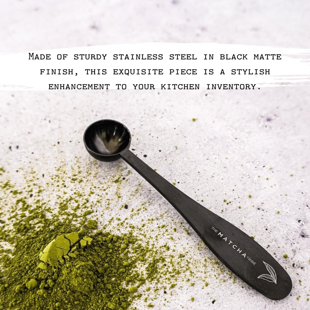 Black Matte Stainless Steel 1 gram Matcha Measuring Spoon (1/2 teaspoon). Scoop your Matcha with Precision for Perfect Matcha Lattes.