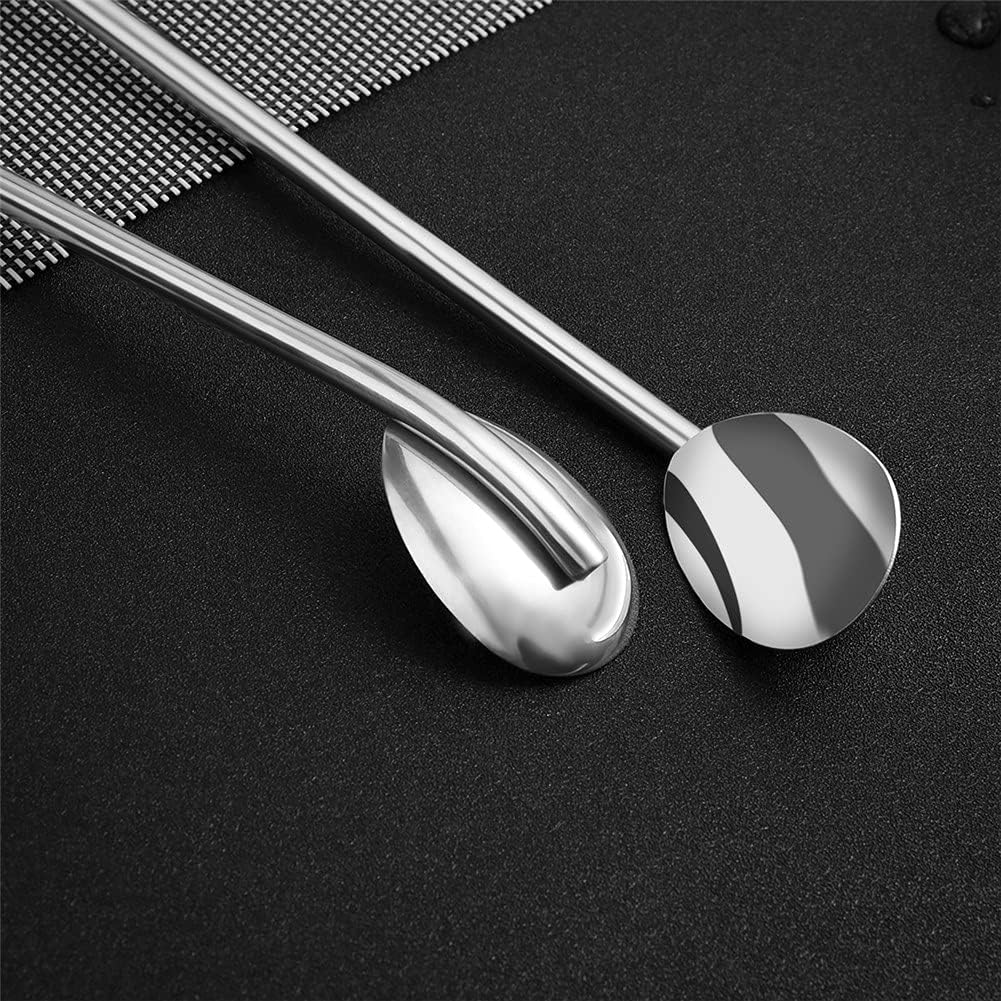 4Pcs Stainless Steel Straws Spoons, 2 in 1 Reusable Snow Cone Drinking Stainless Steel Ice Tea Metall Long Spoons Straws with 1 Cleaning Brushes for Cocktail Milkshake(4)