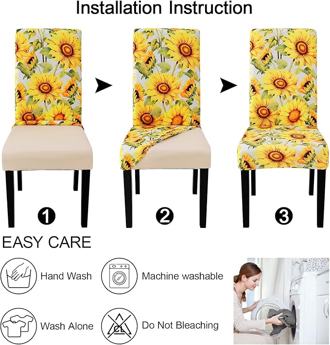 JQinHome Pattern Chair Covers for Dining Room Set of 2, High Stretch Removable Washable Parsons Chair Slipcover for Home Party Hotel Wedding Ceremony (Sunflower,2PCS)