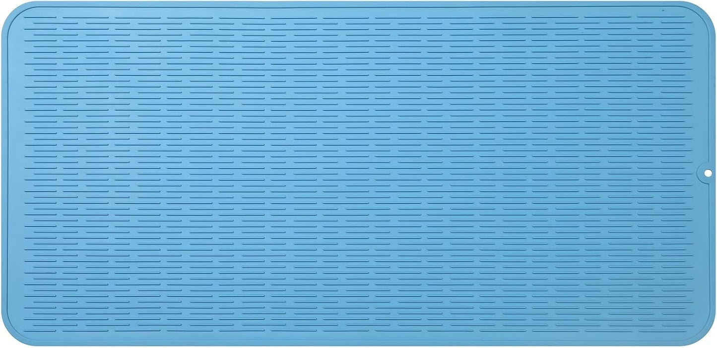 Silicone Dish Drying Mat for Multiple Usage,Easy clean,Eco-friendly,Heat-resistant Silicone Mat for Kitchen Counter or Sink,Refrigerator or Drawer Liner Light Blue 5XL 36inches x 18inches