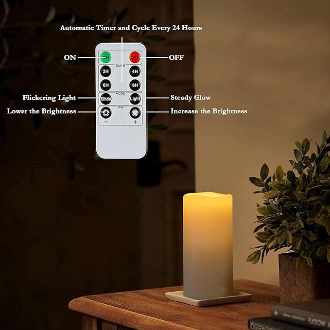 Homemory 4" x 8" Waterproof Outdoor Flameless Candles, Battery Operated Flickering LED Pillar Candles with Remote and Timers for Indoor Outdoor Lanterns, Long Lasting, Large, Dark Ivory, Set of 4