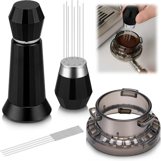 Feekoon Espresso Accessories Kit, WDT Espresso Distribution Tool, 54mm Dosing Funnel Compatible with Breville Barista and Bambino Machine, Coffee Stirrer Tool with 8 Needles and 4 Replacement Needles