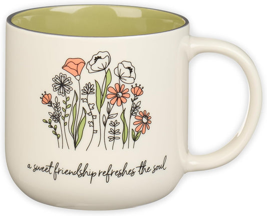 Christian Art Gifts Sage Green Floral Ceramic Coffee Mug – 15 oz. Microwave and Dishwasher-safe Inspirational Scripture Coffee and Tea Mug for Friends with Bible Verse: Sweet Friendship –Proverbs 27:9