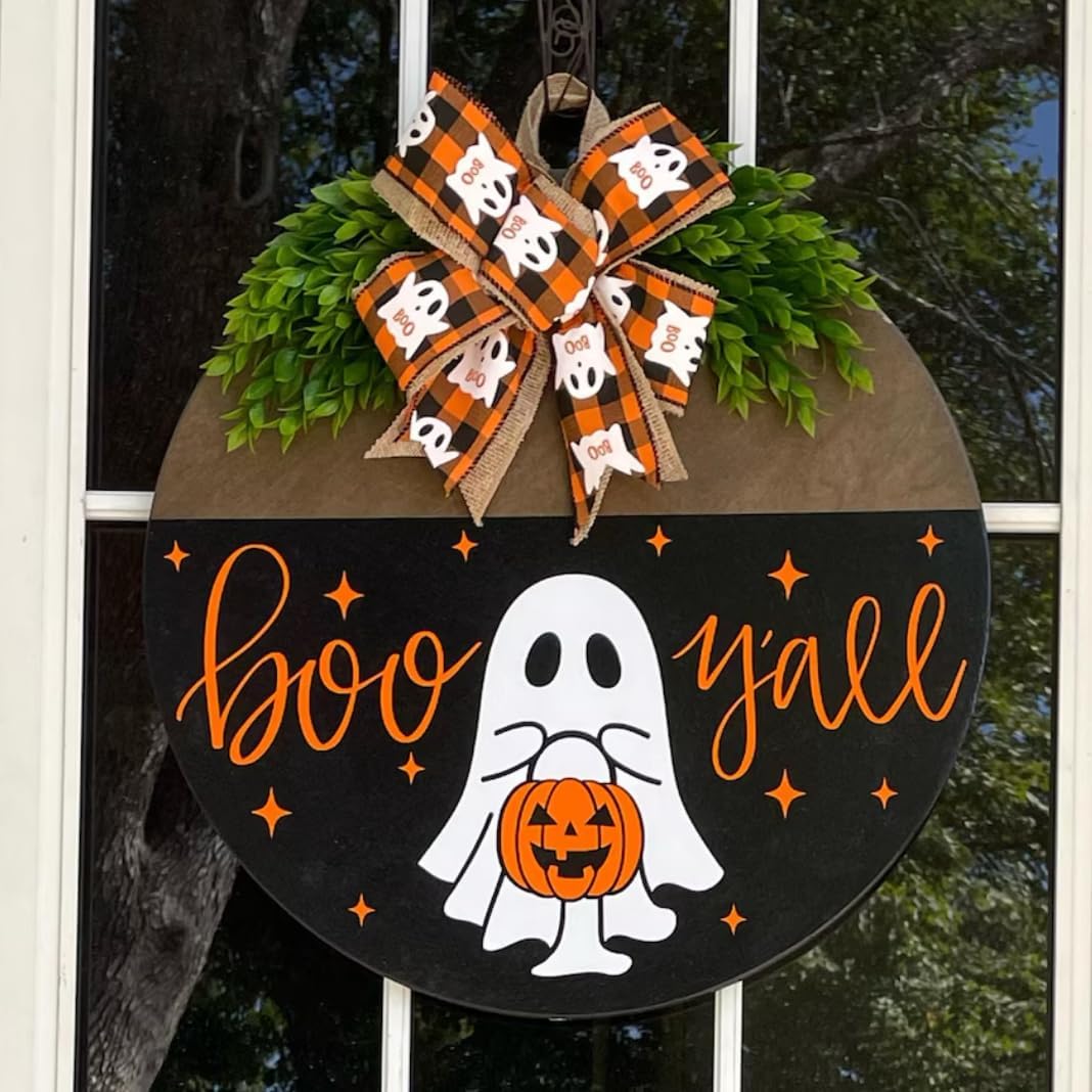 Halloween Stencils for Painting on Wood 12inch Large Reusable Halloween Stencil for Door Hanger Round Skeleton Ghost Boo Templates for Door Mat Fabric