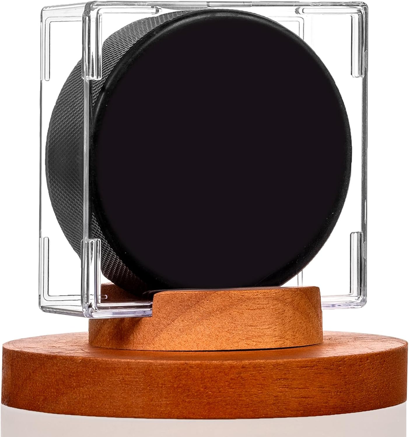 Hockey Puck Display Case - Acrylic Box, Hockey Puck Holder with Wooden Base, Hockey Pucks Storage Stand for Collection Memorabilia (1 Pack, Square)