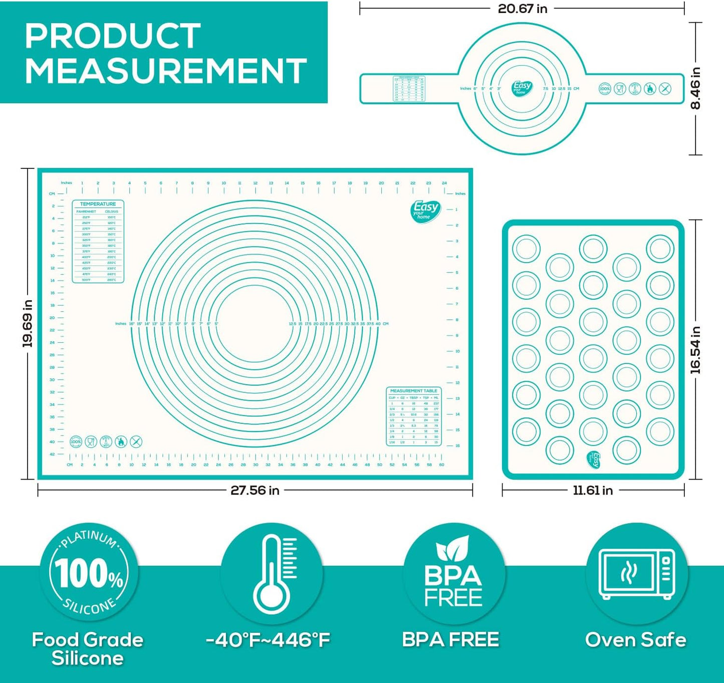 3PCS Silicone Bread sling & Silicone Baking Mat & Macaron Baking Sheet, Non-Stick Reusable Bread Making Tools for Kneading Dough Rolling Pastry and Baking Accessories