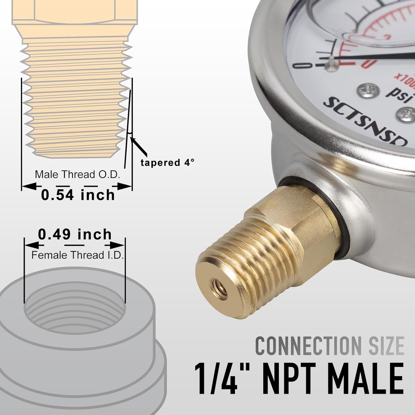 0 to 30 Psi Pressure Gauge, Glycerin Liquid Filled, 2.5 inch Dial, 1/4" NPT Lower Mount, Stainless Steel Case, for Water Tank, Pool Sand Filter, Coolant, CO2, Oil, Gas, Low Pressure Test