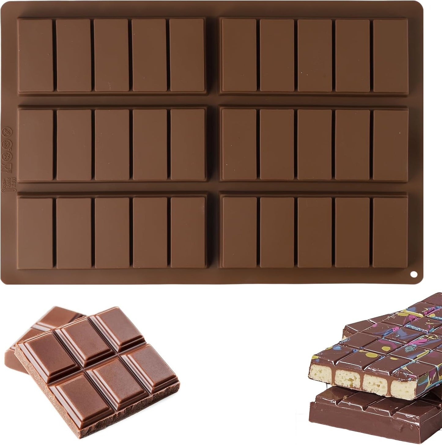 2 PCS Chocolate Molds, Candy Bar Mold, Silicone Deep Chocolate Bar Mold, Non-stick Eusable High and Low Temperature Resistant for Home-Made Chocolate (Rectangle)