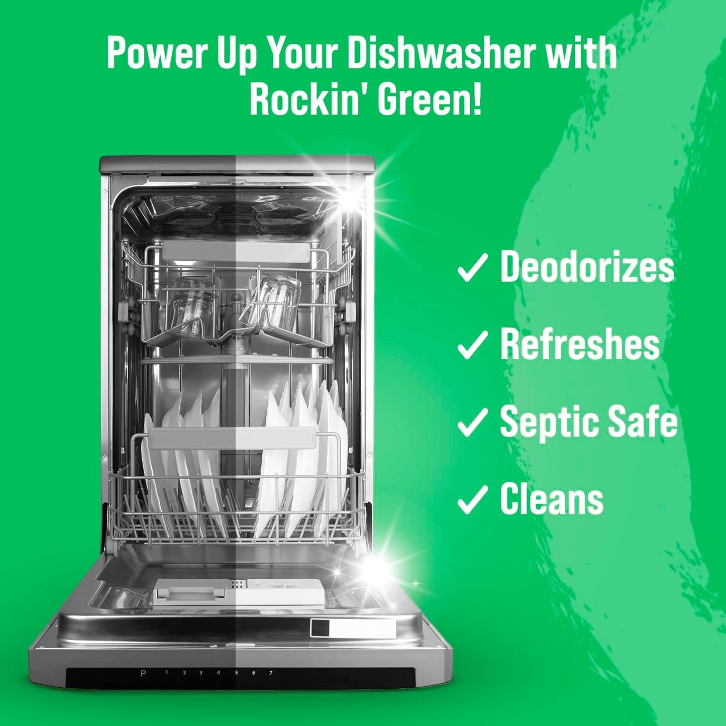 Rockin' Green Dishwasher Cleaner Tablets (24 Pack) - Septic Safe Dishwasher Cleaning Tablets Dishwasher Cleaner and Deodorizer Dishwashers Tablet Remove Build Up with Citric Acid (Sweet Child O'Lime)