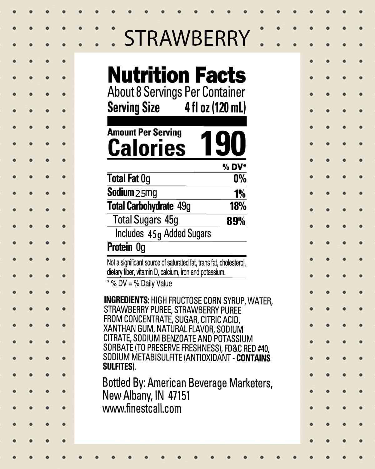 Finest Call Premium Strawberry Puree Drink Mix, 1 Liter Bottle (33.8 Fl Oz)