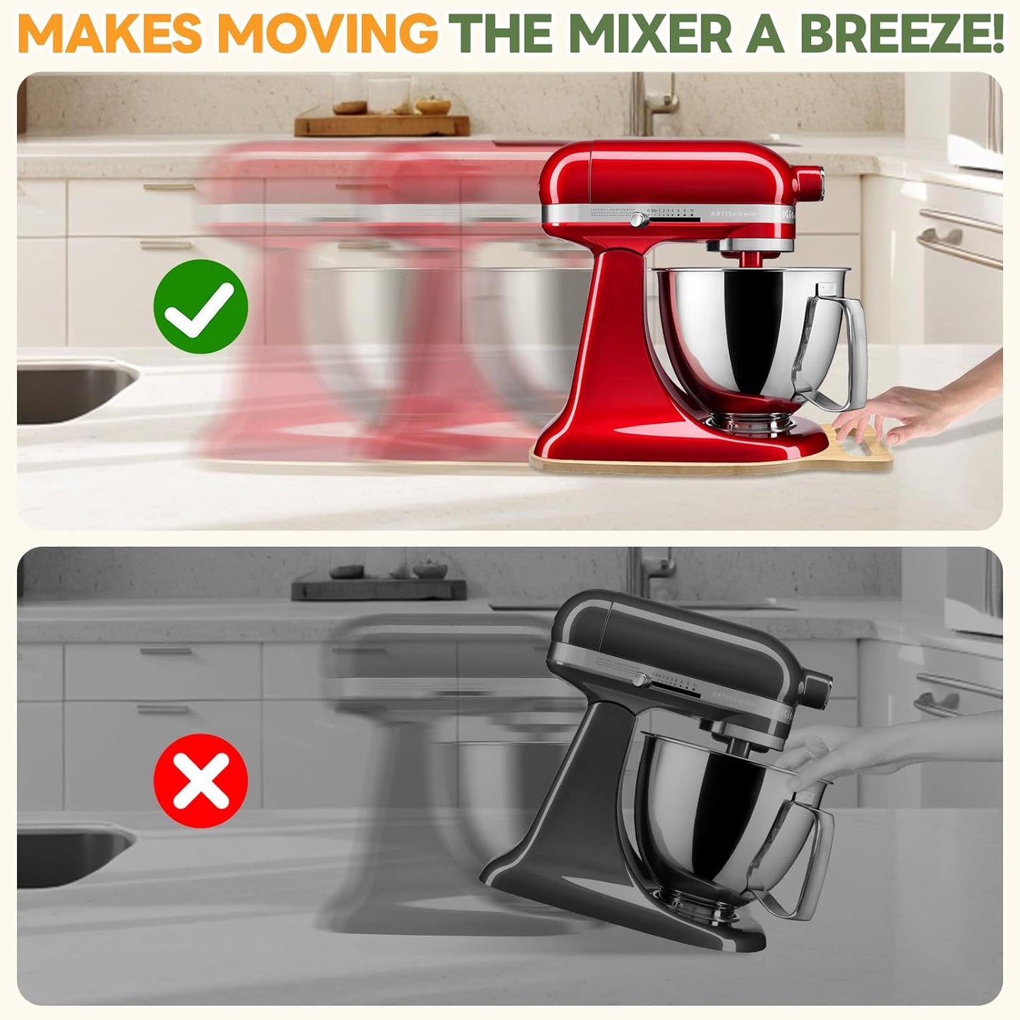 Mixer Slider Compatible with Kitchen aid Bowl Lift 4 .5-5 Qt Stand Mixer Natural Bamboo - Kitchen Countertop Storage Mover Sliding Caddy for Kitchen Aid 4 .5-5 Qt Mixer (Natural)