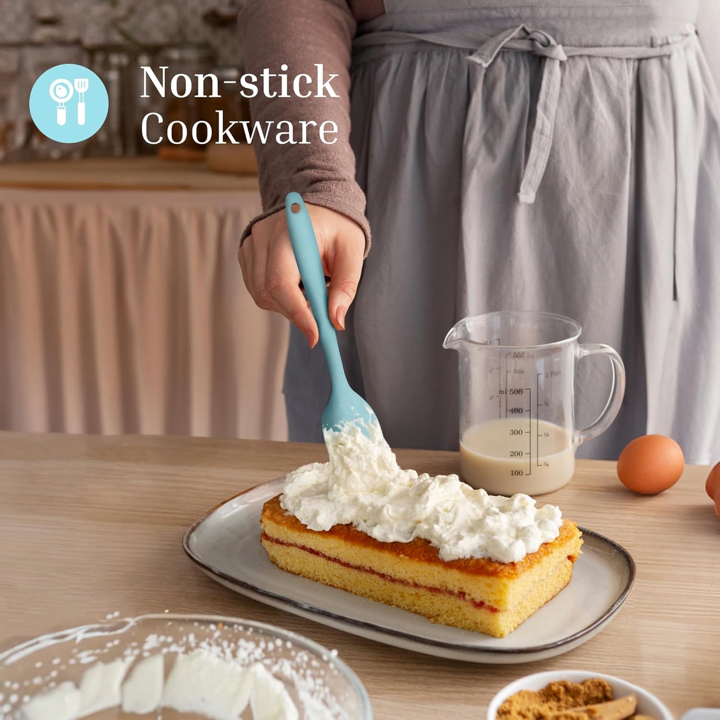 Silicone Spatula Set – 2-Piece Set of Rubber Spatulas for Non-Stick Cookware – Kitchen Tools and Accessories with Comfortable Handles, Heat-Resistant Utensils for Cooking and Baking – Pastel Blue