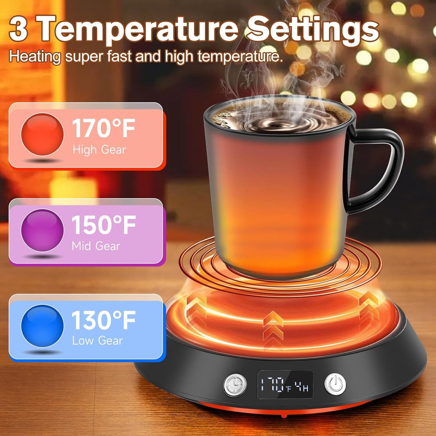 Coffee Mug Warmer - 55W Electric Coffee Warmer for Desk 3 Temp Settings & 2-9 Timer Smart Cup Warmer for Desk Candle Warmer Plate with LED Lights Beverage Tea Milk Warmer for Home & Office