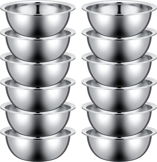 Pinkunn Set of 12 Stainless Steel Mixing Bowls, Nesting Metal Prep Salad Bowl Bulk Kitchen Large Reusable Baking Food Container for Hotel Restaurant Home Cooking, Silver(10.2 x 3.26 Inch)