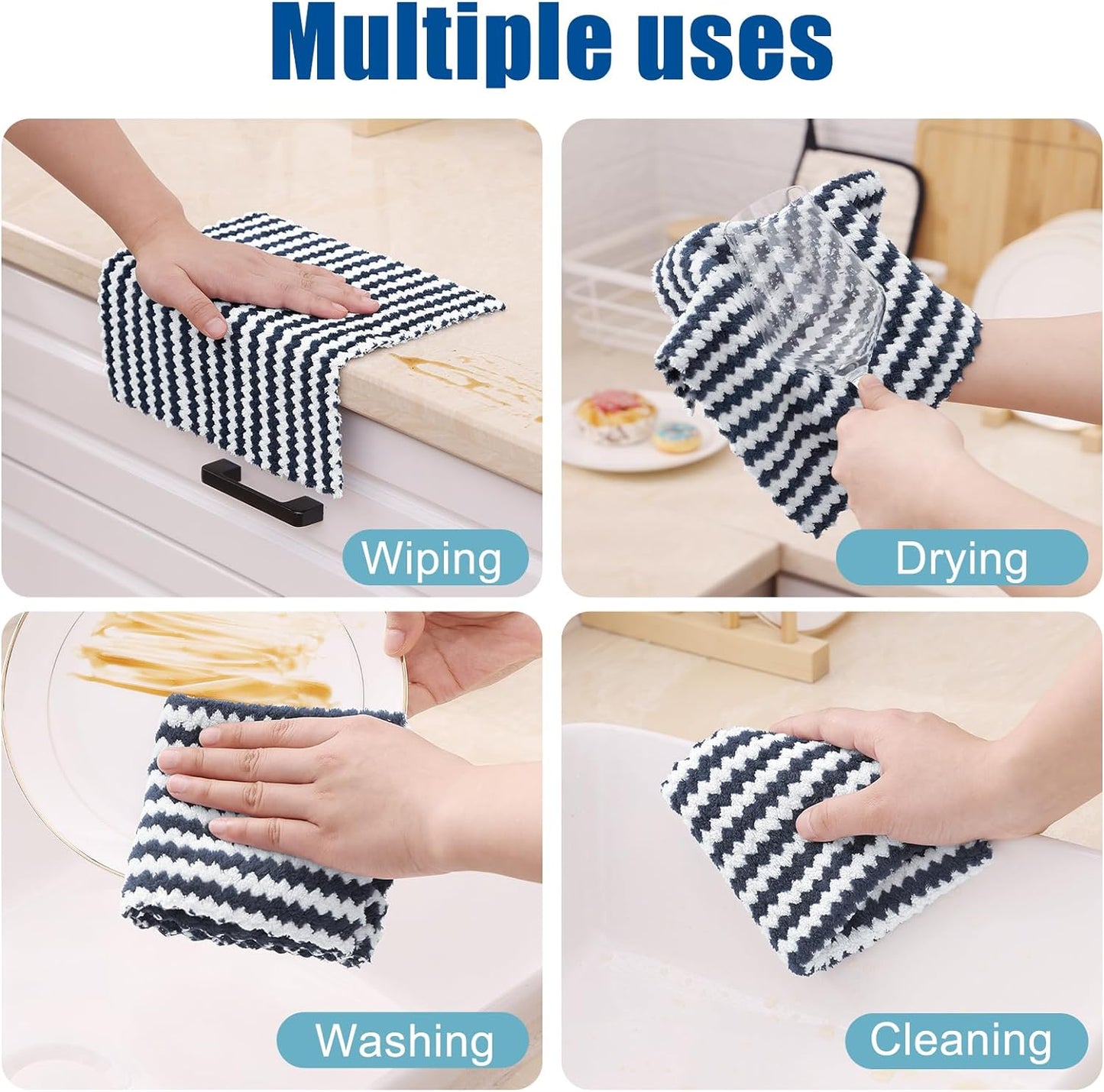 Homaxy 12 Pack Kitchen Dish Cloths, Ultra Soft and Absorbent Dish Towels, Reusable Fast Drying Microfiber Cleaning Cloth, Coral Velvet Wave Design No-lint, 10 x 10 inches, Dark Grey