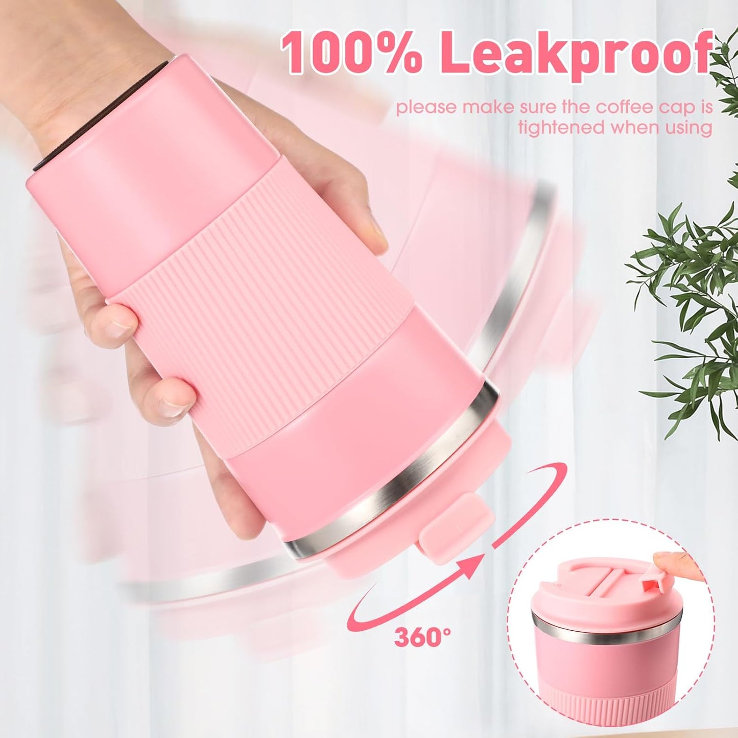 Sabary 4 Pack 16 oz Bulk Travel Coffee Mug with Lid Reusable Vacuum Insulated Coffee Tumbler Double Wall Thermal Stainless Steel Camping Tea Cup for Christmas Winter Drinks Employee Gift(Pink)