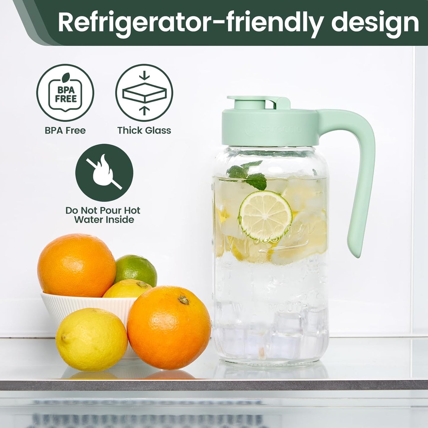 Mason Jar Pitcher - Airtight & Leakproof Glass Pitcher with Lid[set of 2], Perfect for Breastmilk, Cold Brew, and Sun Tea, 2 Quart (64 oz) Mason Jar with Pour Spout Lid