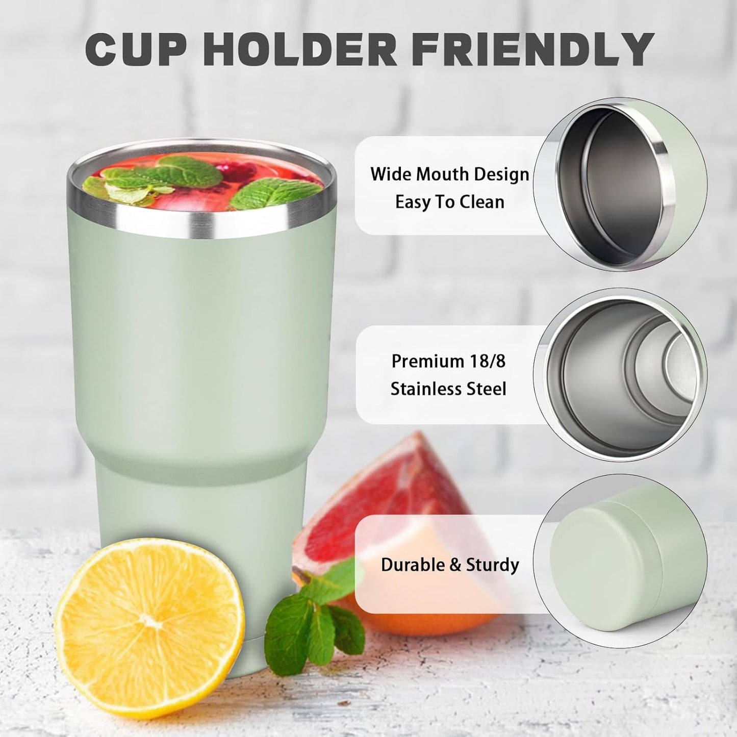 30 oz Tumbler with Lids and Straws, Stainless Steel Insulated Coffee Tumbler, Double Wall Vacuum Insulated Travel Mug Cup, Leakproof Thermal Coffee Cup for Hot and Cold Drinks (Green Tea)