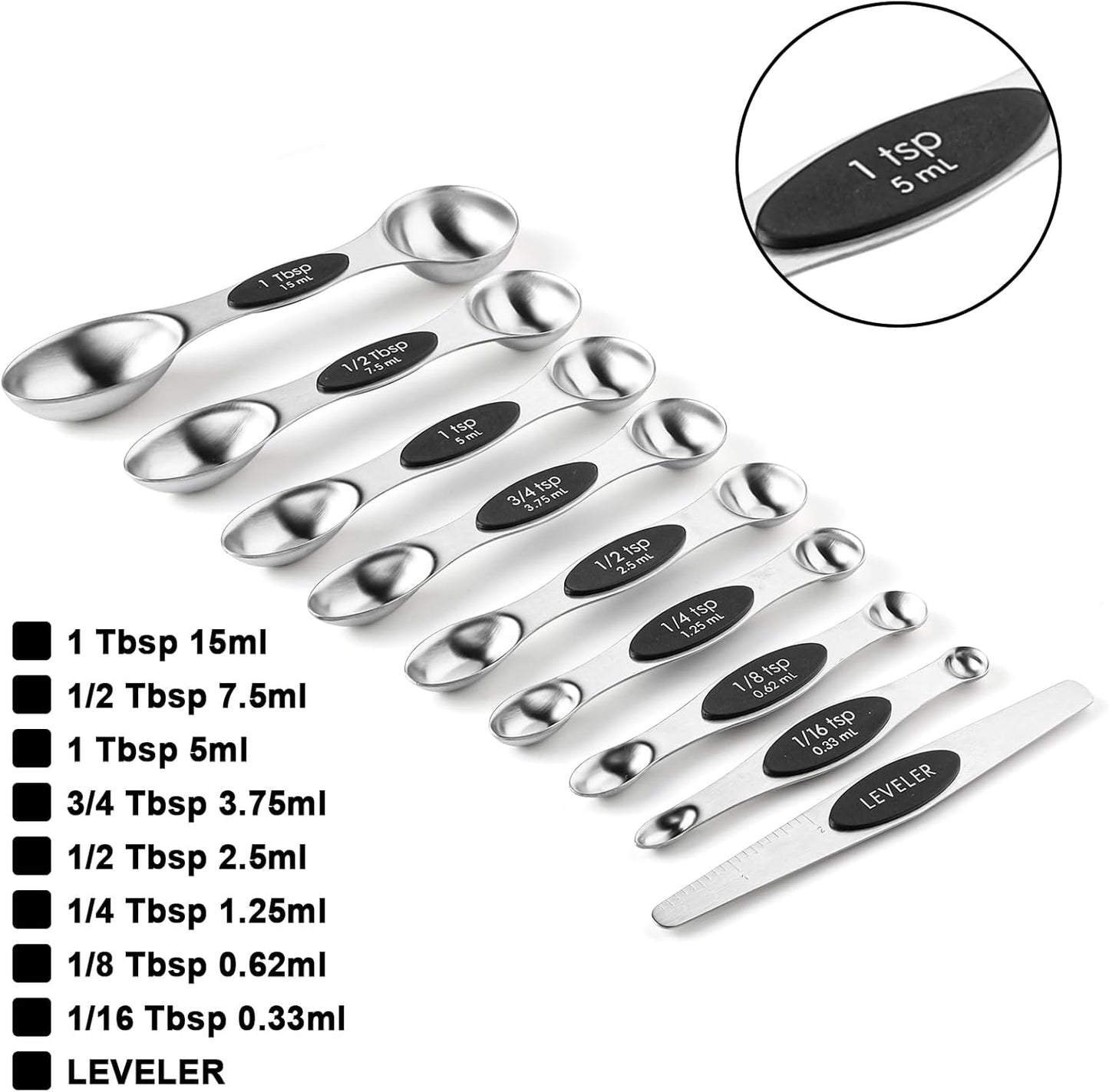 Measuring Cups and Spoons Set Including 8 Stainless Steel Magnetic Measuring Cups 8 Double Sided Magnetic Measuring Spoons with 1 Leveler for Dry and Liquid Ingredients