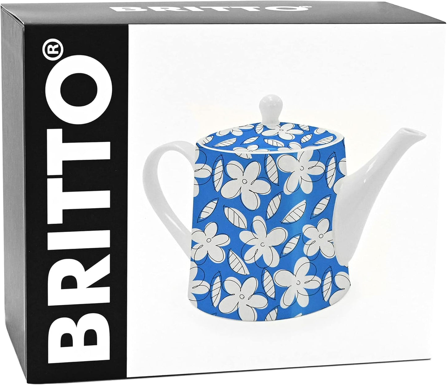 Romero Britto Bone China Coffee & Tea Pot, 28.7 oz, Blue Flowers, Floral Artwork Design